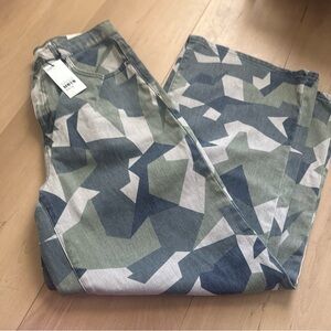 Topshop Camouflage Flare Jeans in Green and Gray